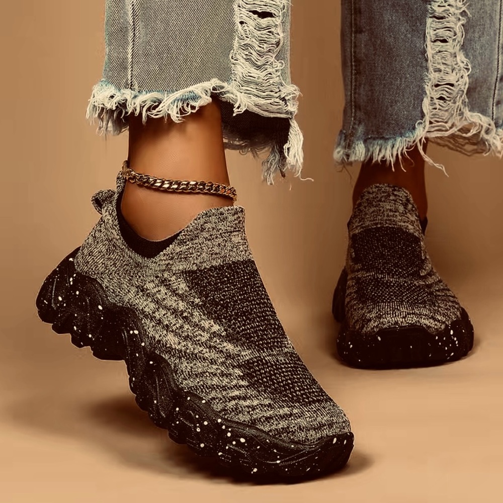 Breathable Flying Woven Sneakers, Slip On Casual Shoes